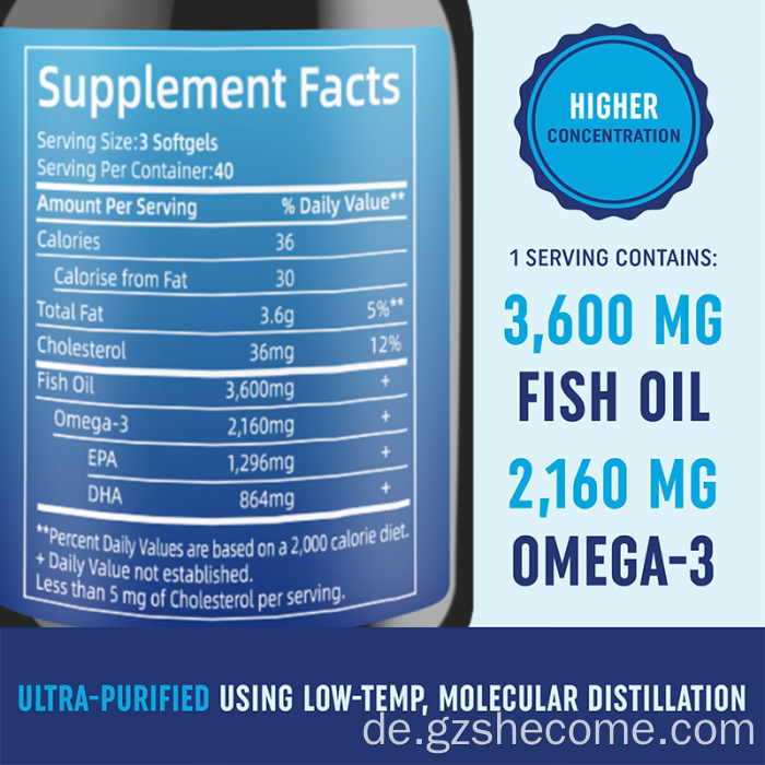 Fischöl Softgels unterstützen Herzgesundheit Omega Softgel